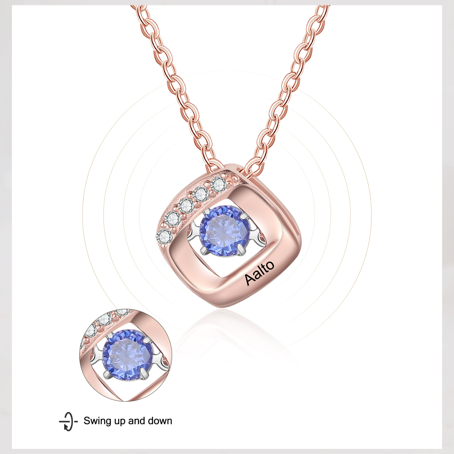 Custom Family Necklace with 1 Birthstone Engraving Names Dancing Stone Necklace-Jessemade AU