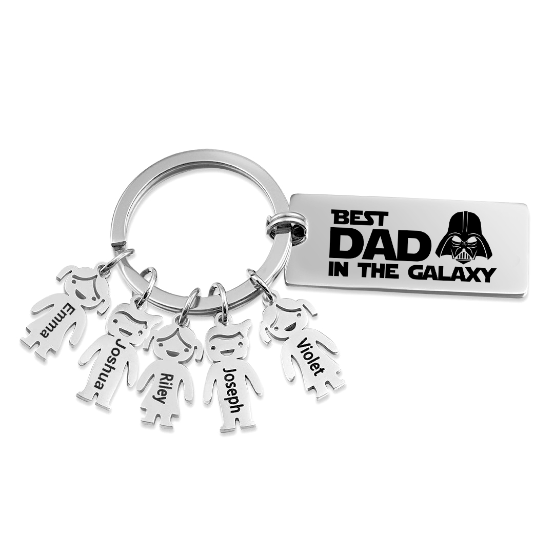 Personalised Best Dad in The Galaxy Keychain with 5 Kid Charms Father's Day Gift-Jessemade AU