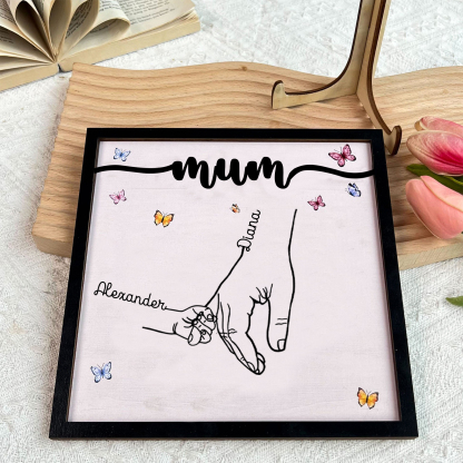 2 Names - Personalised Wooden Plaque Holding Mum's Hand Desktop Decorations Wooden Sign With Stand-Jessemade AU