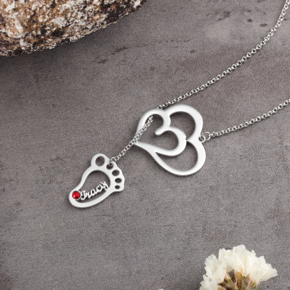 Personalised Baby Foot Necklace With Birthstones Custom 1 Name Necklace Gift For Mother-Jessemade AU