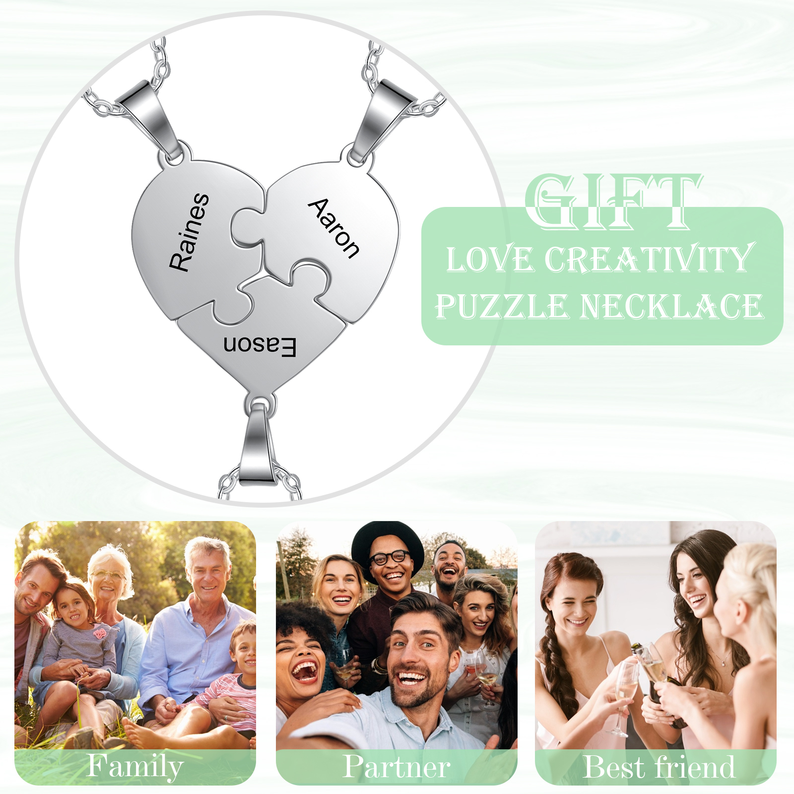 Personalised Heart Puzzle Necklace With 3 Names Gifts For Her-Jessemade AU