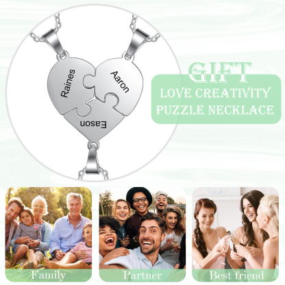 Personalised Heart Puzzle Necklace With 3 Names Gifts For Her-Jessemade AU