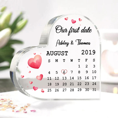 Couple Acrylic Heart Keepsake Custom 2 Names & Date & Text Calendar Ornament Valentine's Day Gift - Our First Date-Jessemade AU