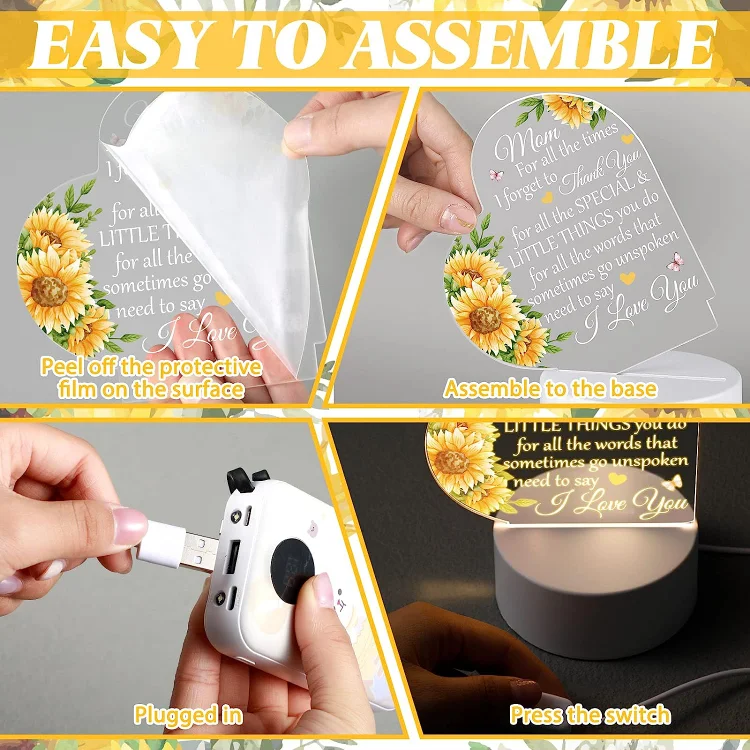 To My Mom-Flower Heart Night Light LED Lamp Bedroom Decoration For Mother-For all the times I forgot to Thank you-Jessemade AU