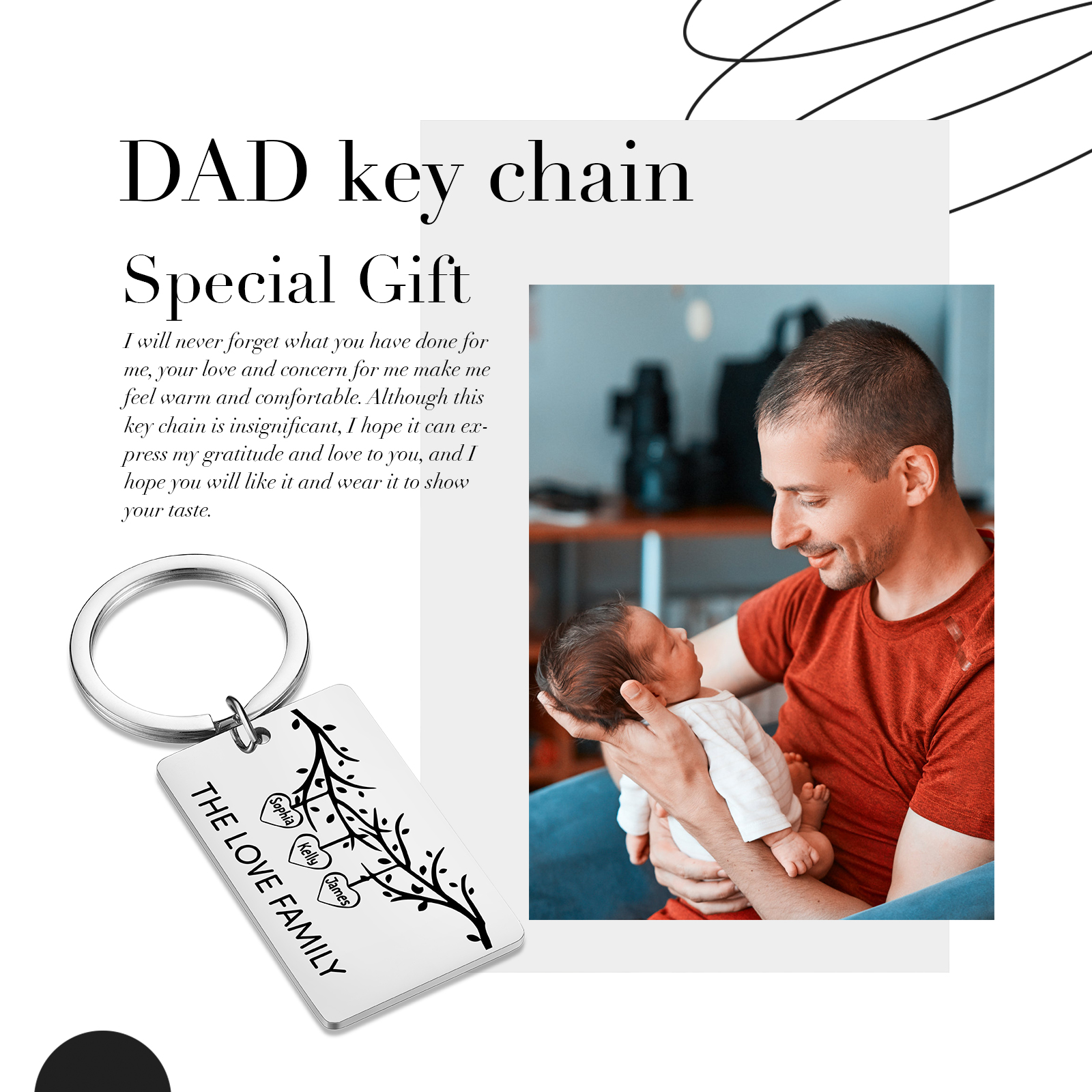 Custom Family Tree Keychain with 3 Names Personalised Dog Tag keyring-Jessemade AU