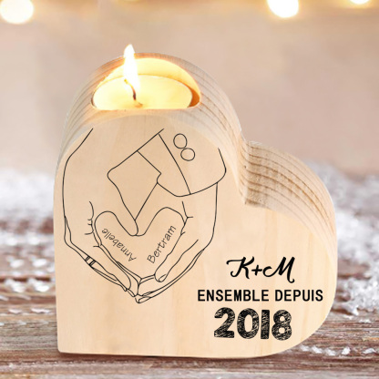 Couple Wooden Heart Candle Holder Hand Gesture Heart Promise Candlesticks-Jessemade AU