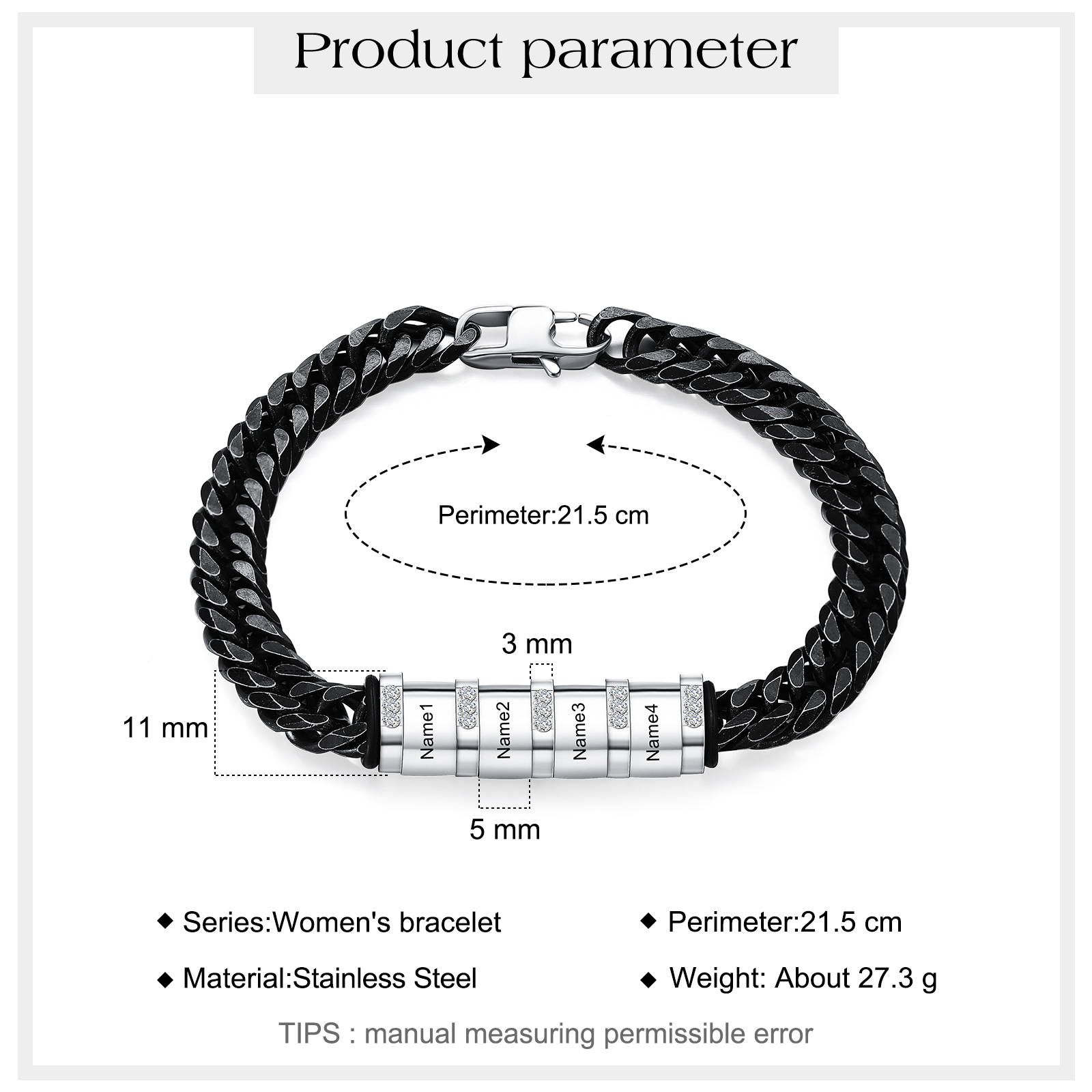Personalised Black Stainless Steel Bracelet Custom 4 Names Men's Women's Bracelets For Couple