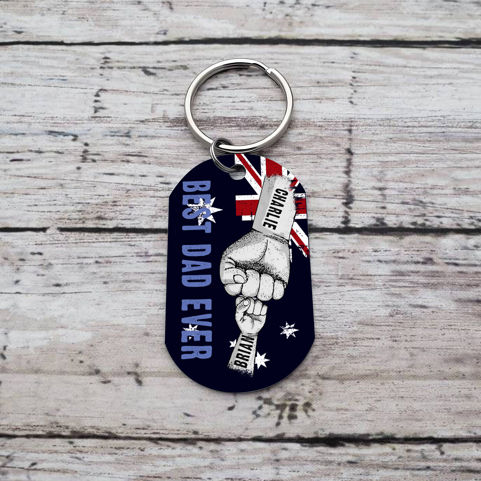 Personalised 2 Names Australian Flag Keychain Fist Bump Keychain Father's Day Gift - Best Dad Ever-Jessemade AU