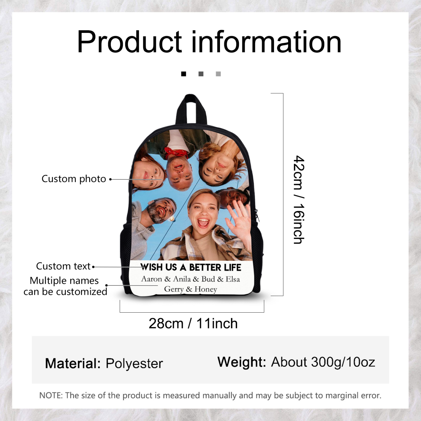 Personalised Photo and names Backpack Photo Print School Bag With Text Gifts for Kids-Jessemade AU
