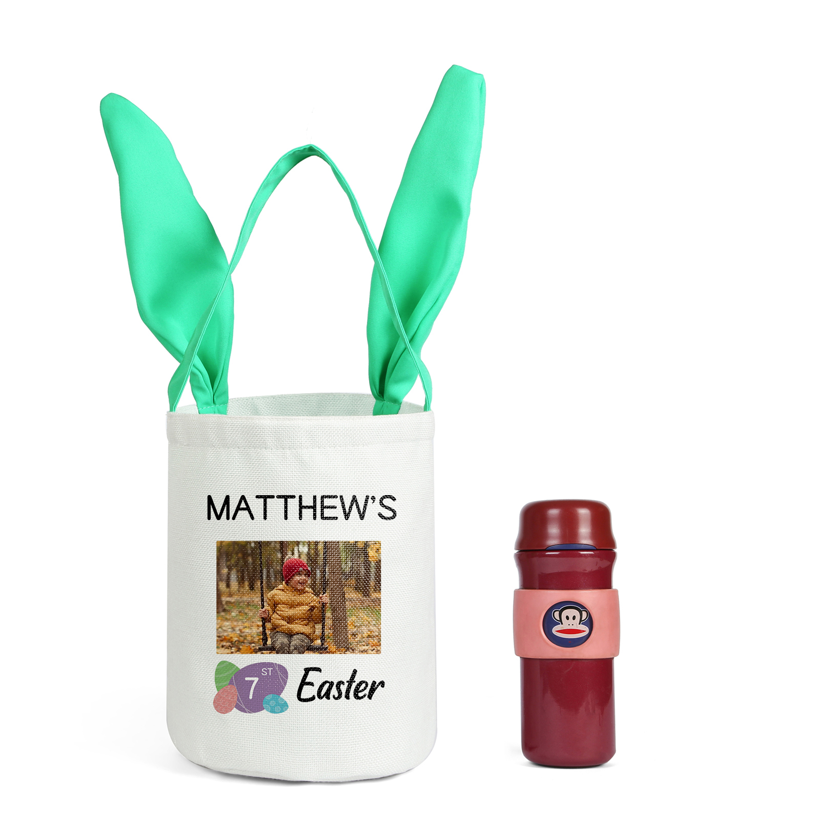 Personalised Photo Bunny Tote Bag Custom Name & Text & Number Bucket Bag Bunny Basket Easter Gifts-Jessemade AU