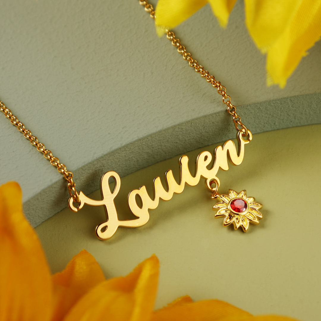 Personalised Sunflower Necklace Custom 1 Name Necklace Gift For Women