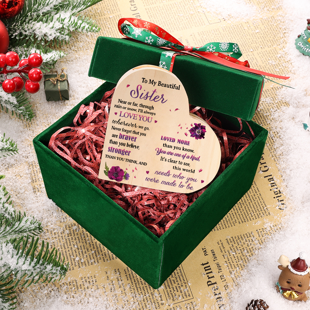 To My Beautiful Sister Violet Flower Heart Candle Holder "I'll always love you wherever we go" Wooden Candlestick-Jessemade AU