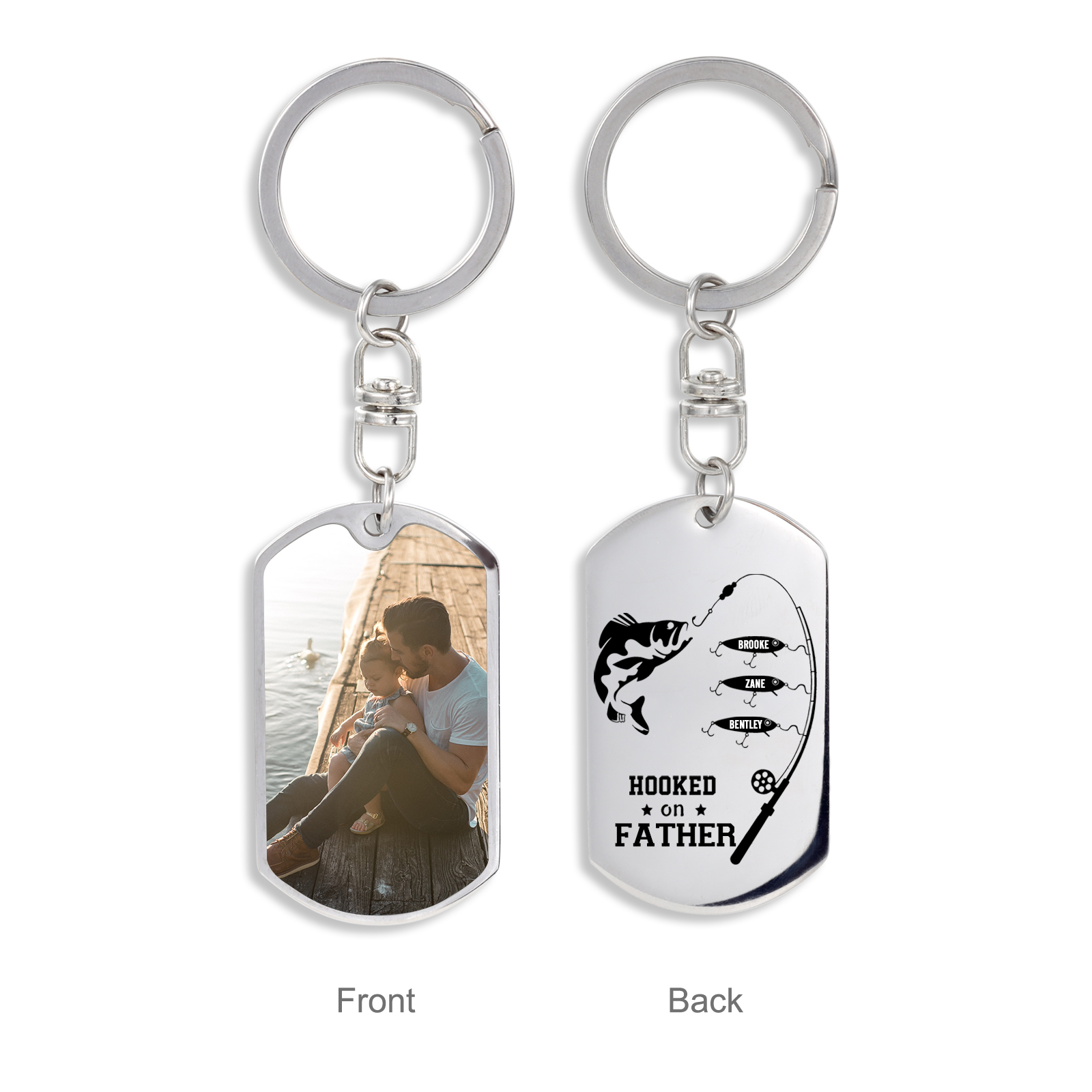 Fishing Keychain For Dad Custom Photo Keyring Engrave 3 Names Father's Day Gifts
