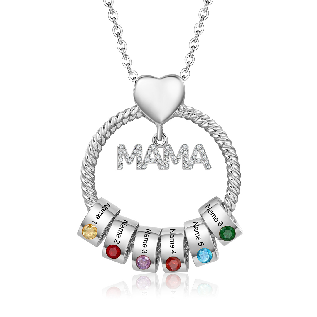 6 Names - Personalised Mama Circle Pendant Necklace Custom Names & Birthstones Necklace Mother's Day Gifts-Jessemade AU
