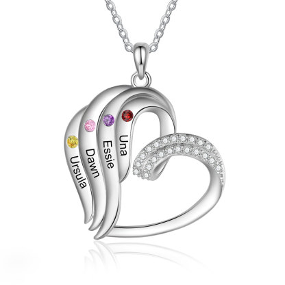 Personalised Heart Pendant Necklace Custom 4 Birthstones Engraved 4 Names Necklace Gift for Her-Jessemade AU