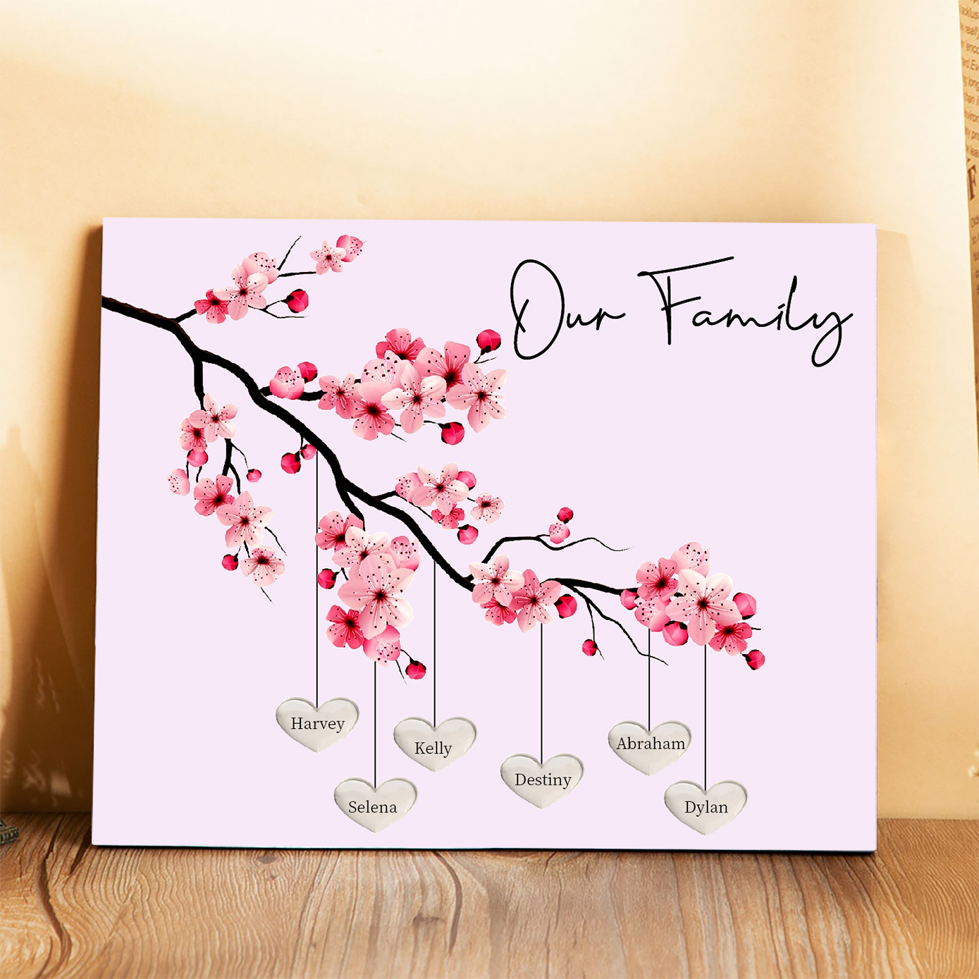 Personalised Plum Blossom Family Tree Picture Board Keepsake Wood Signs Photo Frame Engrave 6 Names-Jessemade AU