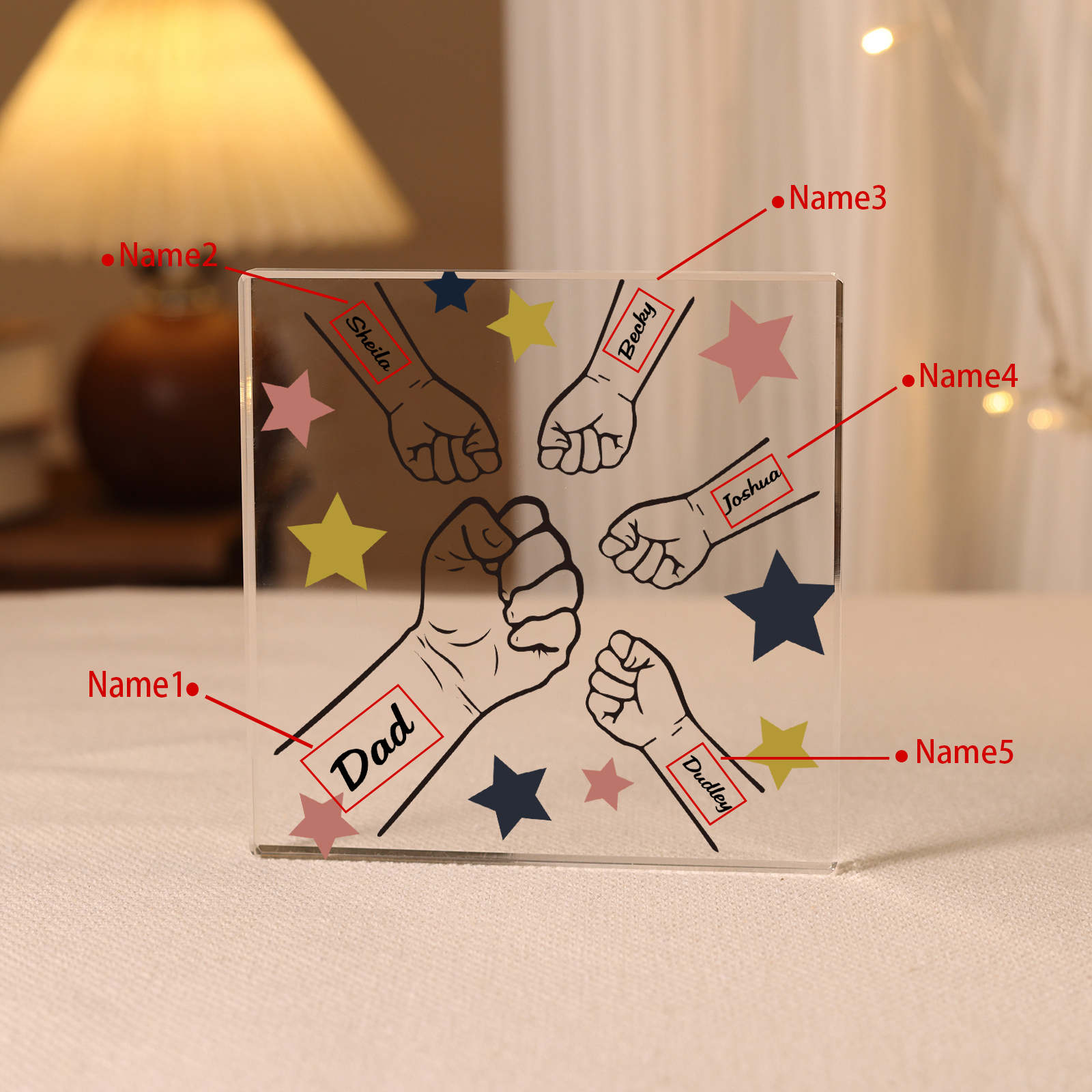 Personalised 5 Names Acrylic Square Keepsake Fist Bump Rectangle Plaque Father's Day Gifts -Jessemade AU