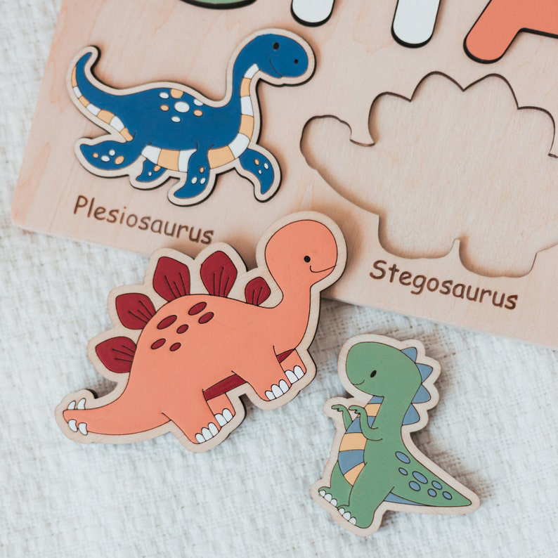 Personalised Wooden Dinosaur Name Puzzle Educational Gifts for Toddlers-Jessemade AU