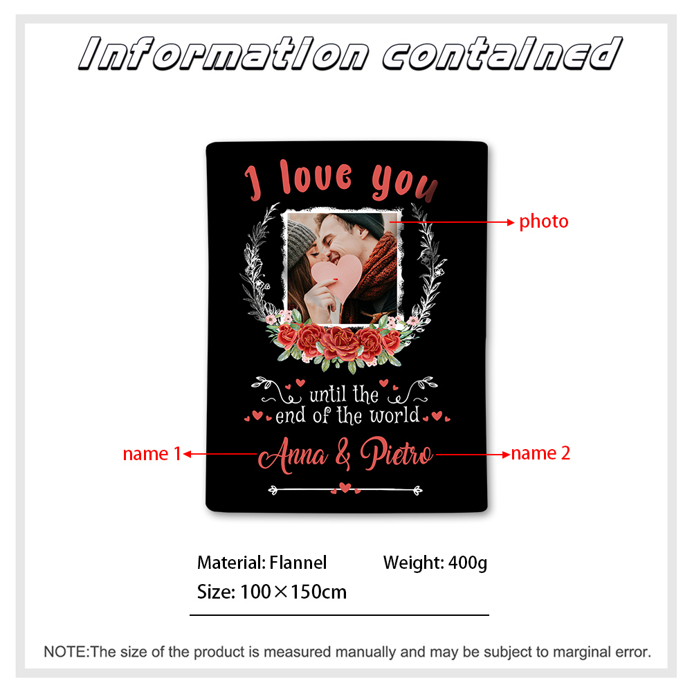 Personalised Couple Photo Blanket Customised 2 Names Blanket Valentine's Day Gifts - I Love You Until the End of the World-Jessemade AU