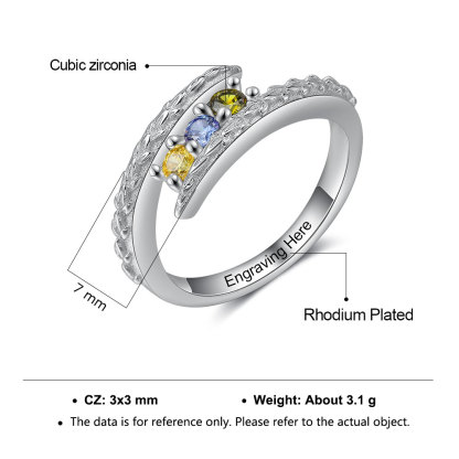Personalised 3 Birthstones Ring Engraved Names Ring Gifts for Her-Jessemade AU