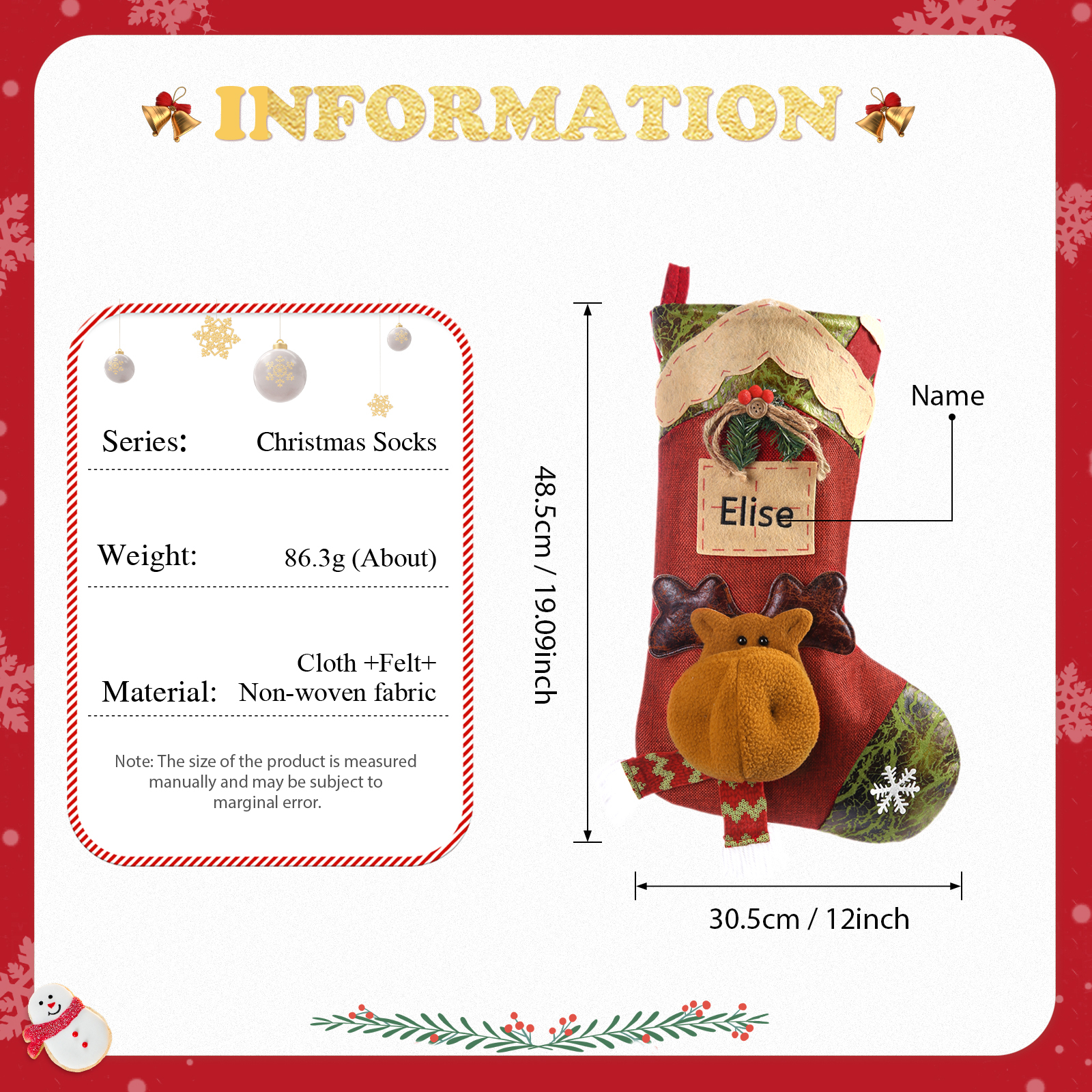 Personalised Christmas Stockings Ornaments Custom 1 Name Christmas Sock Gifts for Family Friends-Jessemade AU