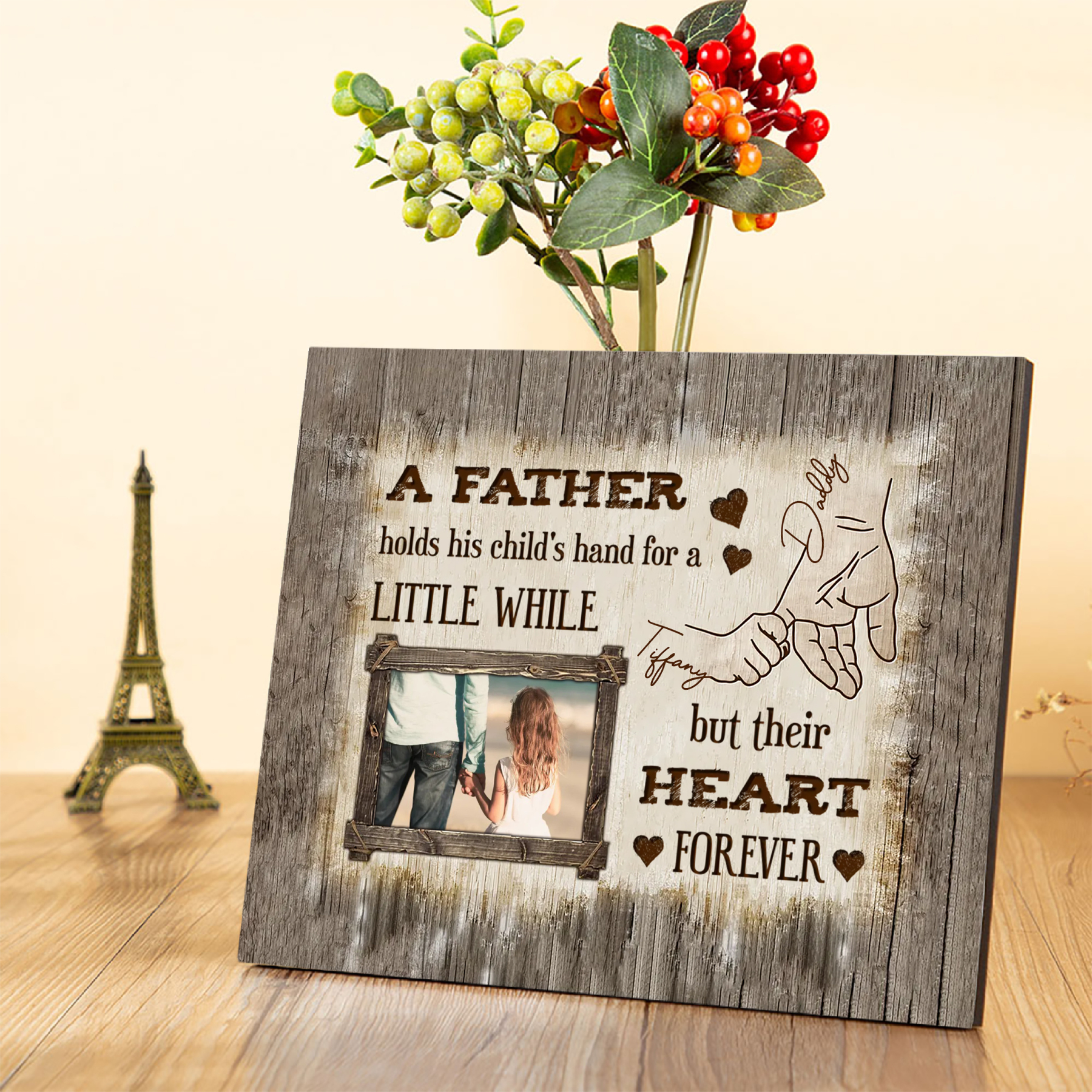 Father Hold Kid Personalised Photo Frame Wood Signs-Jessemade AU