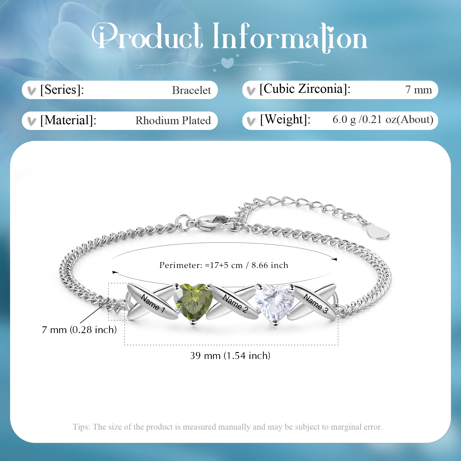 Custom 2 Birthstones Bracelet Engraved 3 Names Bracelet Personalised Birthday Gift for Her-Jessemade AU