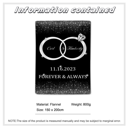 Personalised Couple Blanket Customised 2 Names & Date Blanket Ring Valentine's Day Anniversary Gift for Couples-Jessemade AU