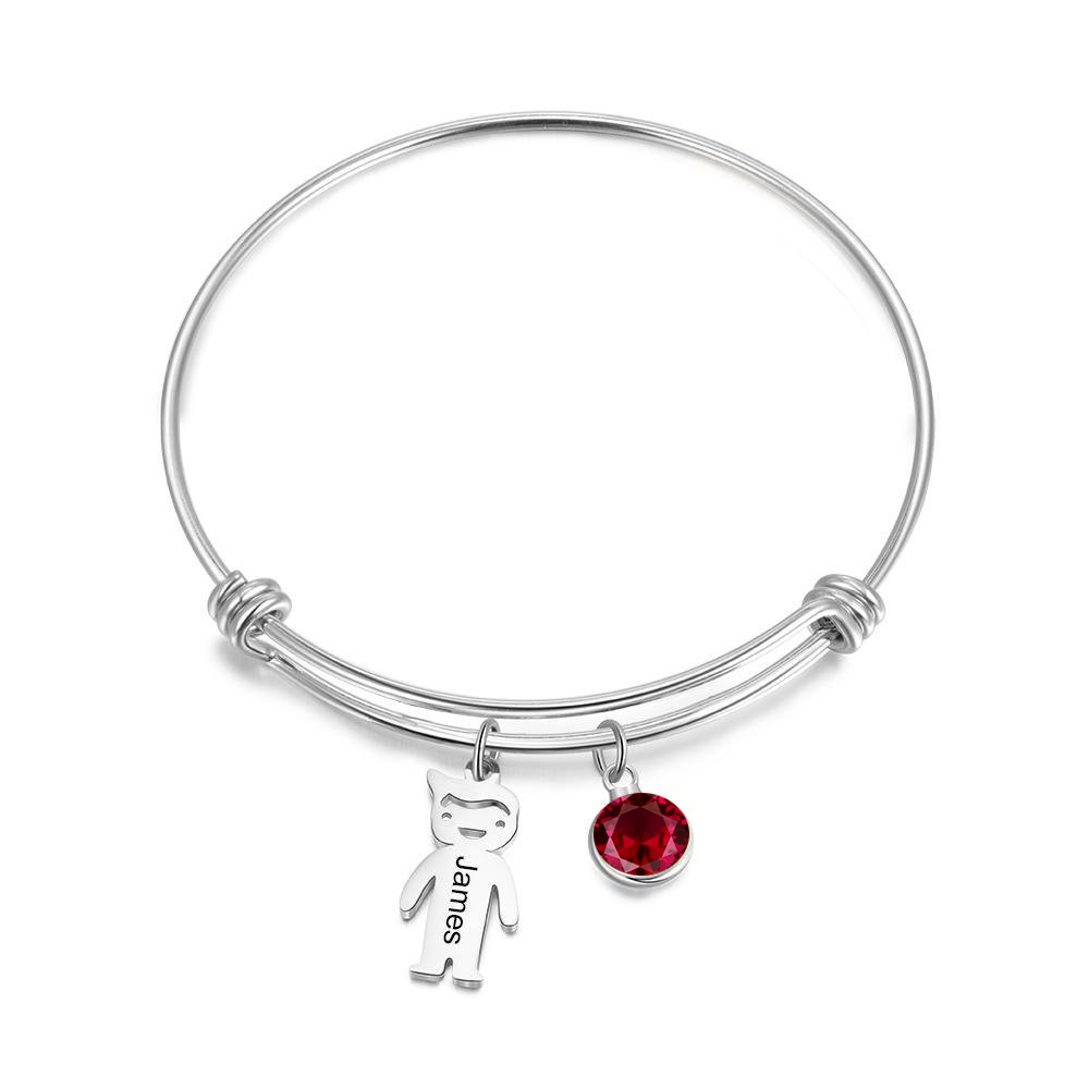 Personalised Kid Charms Bangle Bracelet With Names Customised 1 Birthstone Gift for Her-Jessemade AU