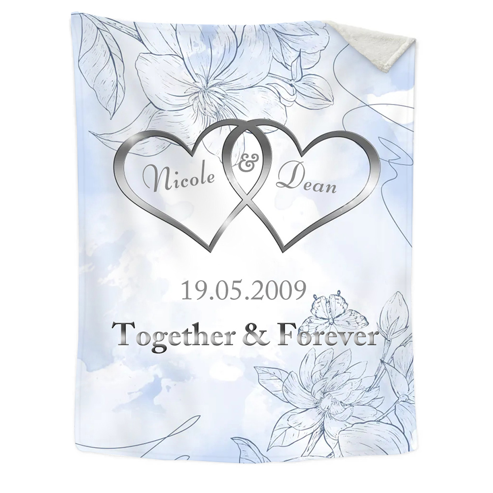Blue Personalised Couple Blanket Custom 2 Names & Date & Text Blanket Love Valentine's Day Gifts for Him/Her-Jessemade AU