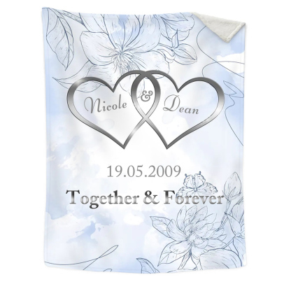 Blue Personalised Couple Blanket Custom 2 Names & Date & Text Blanket Love Valentine's Day Gifts for Him/Her-Jessemade AU