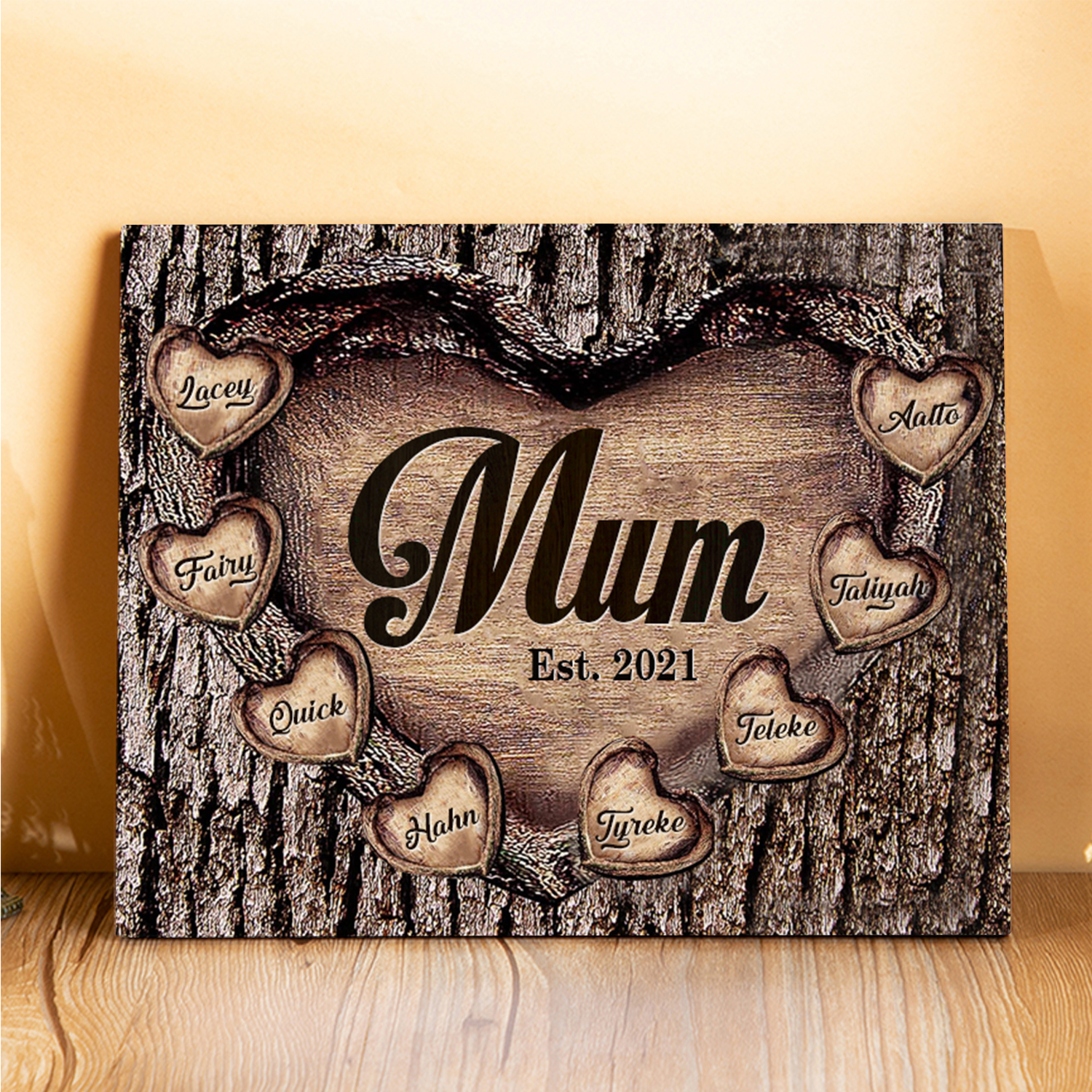 8 Names - Personalised Mum Wooden Plaque Custom Date & Names Home Decoration Hearts Gift for Mother-Jessemade AU