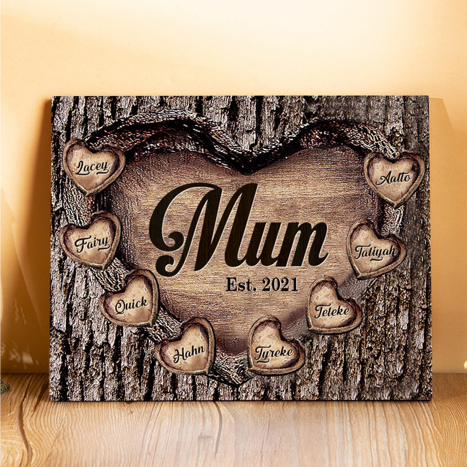 8 Names - Personalised Mum Wooden Plaque Custom Date & Names Home Decoration Hearts Gift for Mother-Jessemade AU
