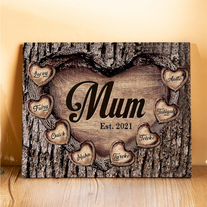 8 Names - Personalised Mum Wooden Plaque Custom Date & Names Home Decoration Hearts Gift for Mother-Jessemade AU