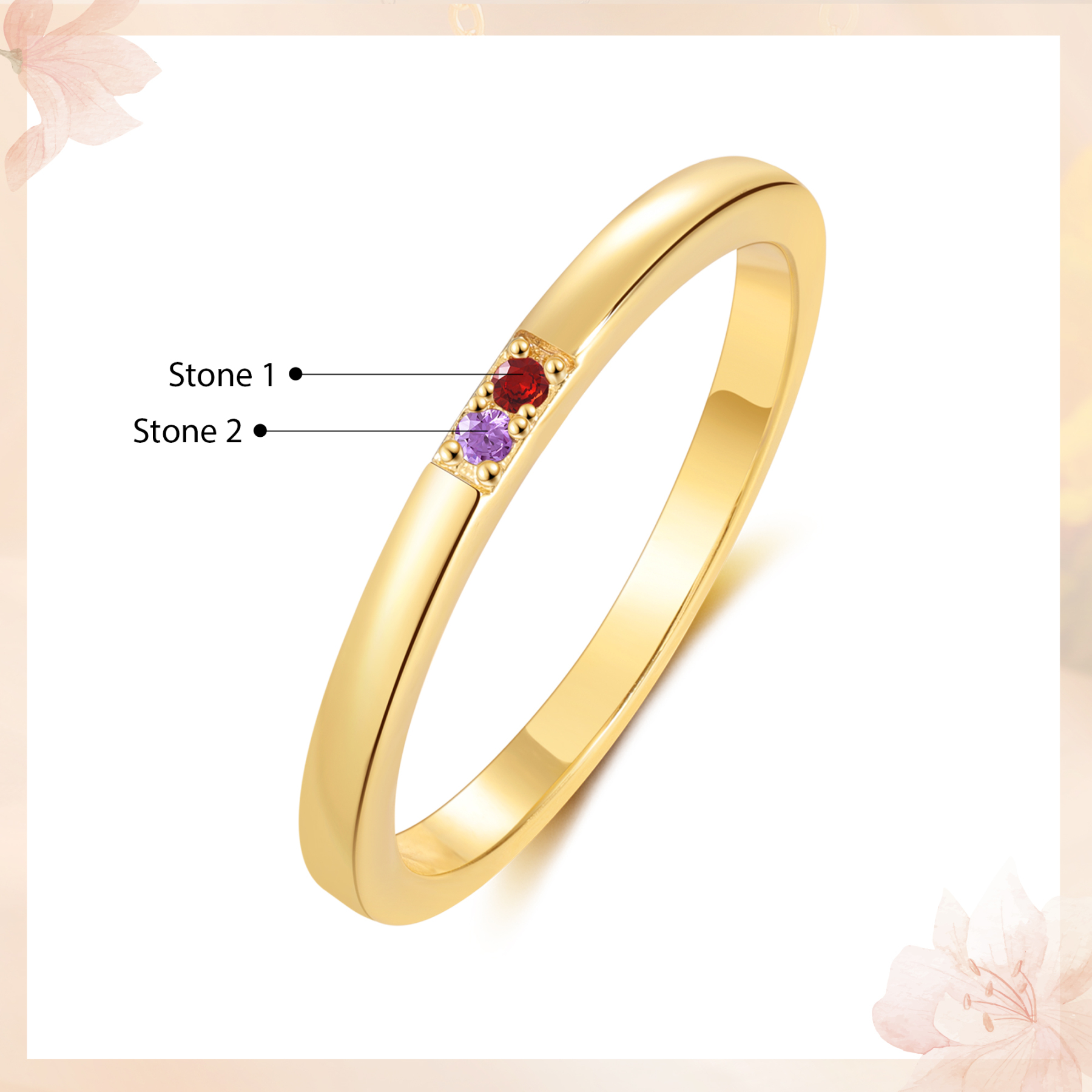 Personalised Women's Ring Custom 2 Birthstones Ring Birthday Gift for Her-Jessemade AU