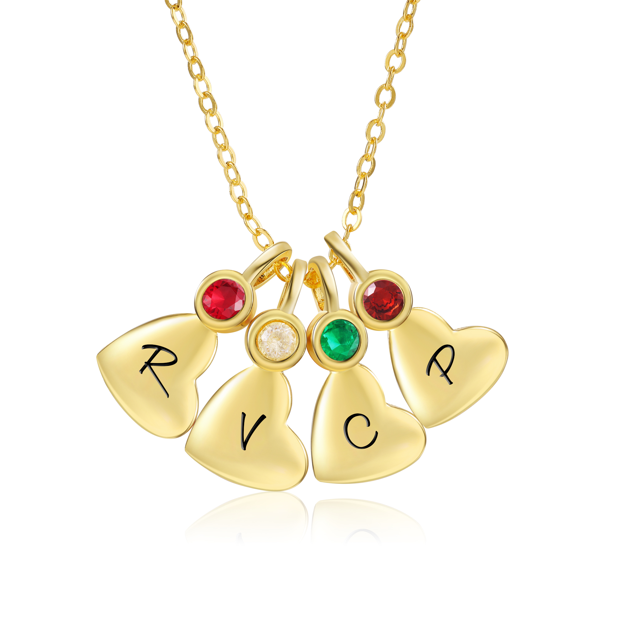 Personalised Heart Pendant Necklace Custom 4 Letters & 4 Birthstones Necklace Gifts for Her-Jessemade AU