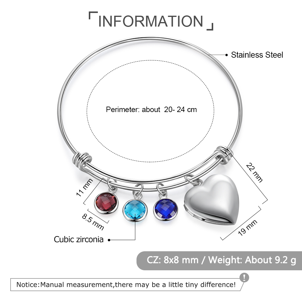 Personalised Heart Photo Locket Bracelet With Birthstones Custom Photo Bracelet Gifts For Her-Jessemade AU
