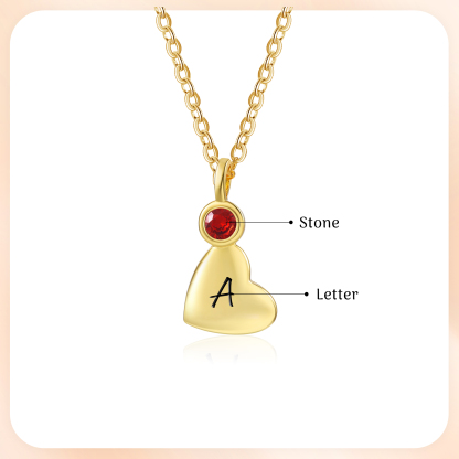 Personalised Heart Pendant Necklace Custom 1 Letter & 1 Birthstone Necklace Gifts for Her-Jessemade AU