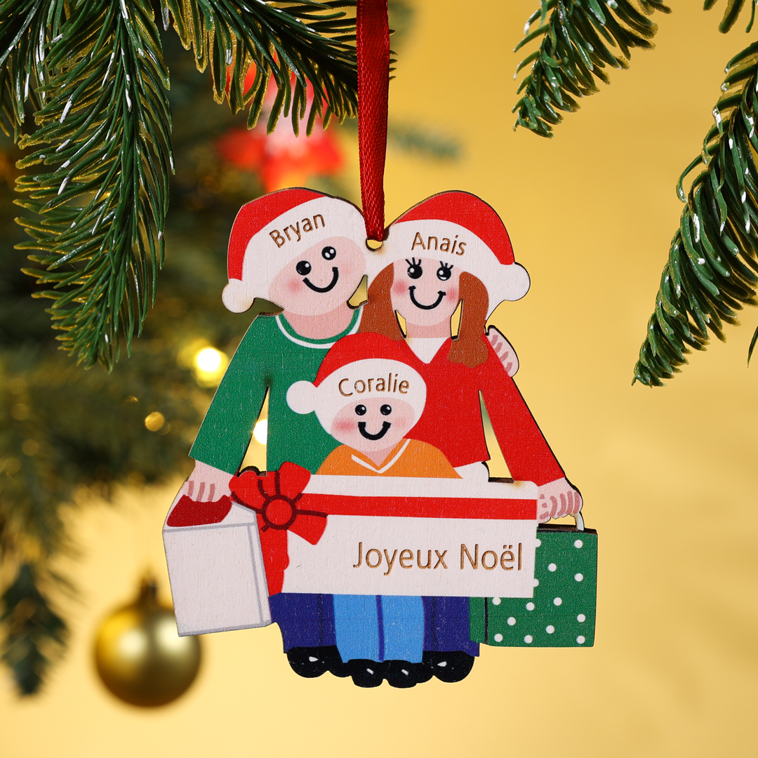 Personalised Family Of 3 Decorating Christmas Tree Ornament-Jessemade AU