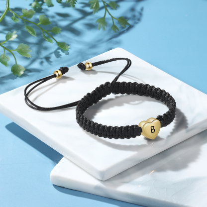 Black Braided Bracelet Customised Letter Bracelet Stainless Steel Adjustable Bracelet Personalised Gift for Her/him-Jessemade AU