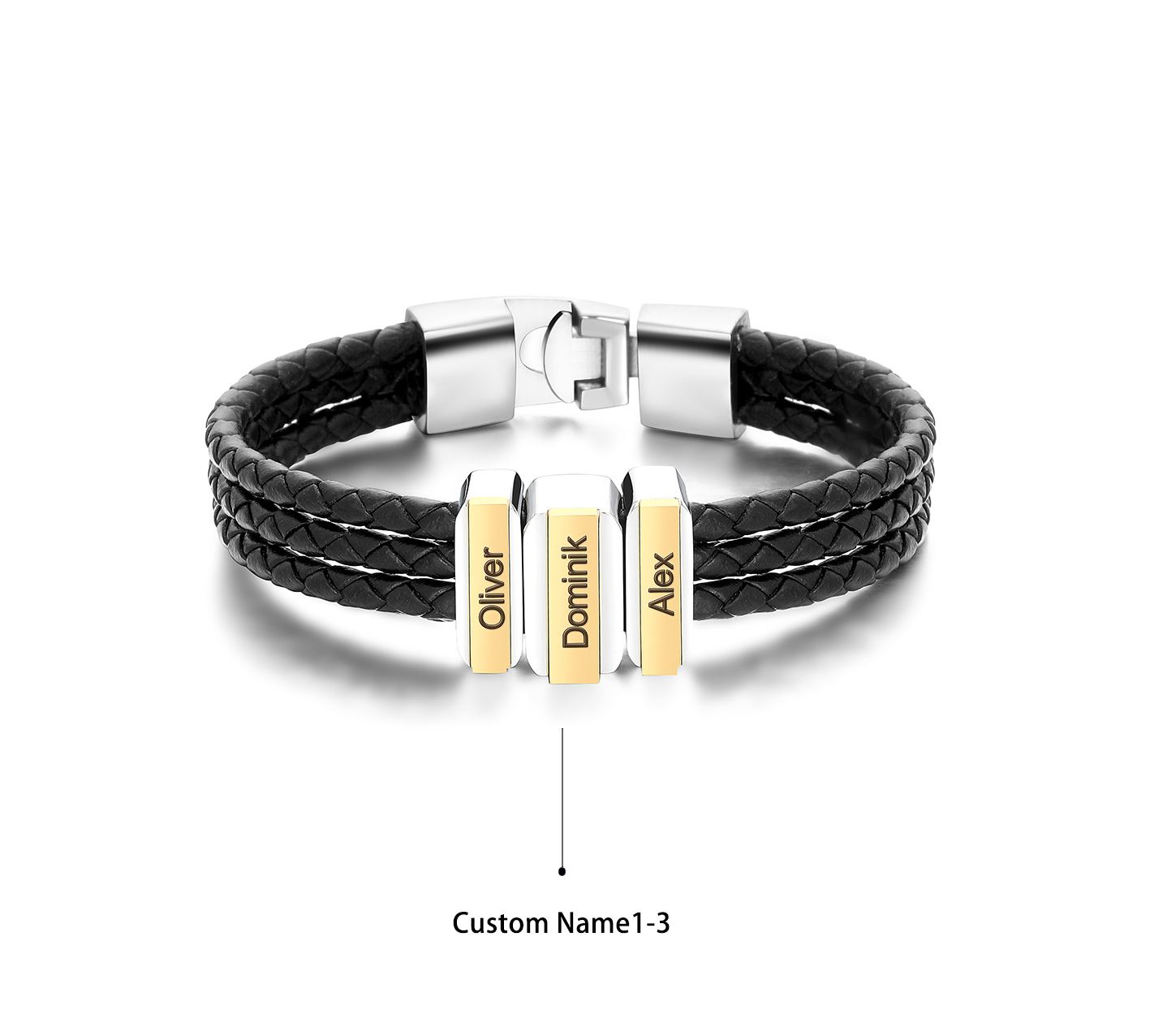 Mens Leather Bracelet with Customised Beads Personalised Three Layer Bracelet Engraved 3 Names-Jessemade AU