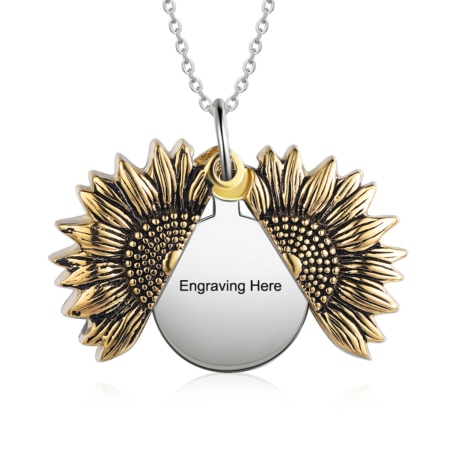 Personalised Open Locket Sunflower Photo Necklace With Engraving "You Are My Sunshine"-Jessemade AU