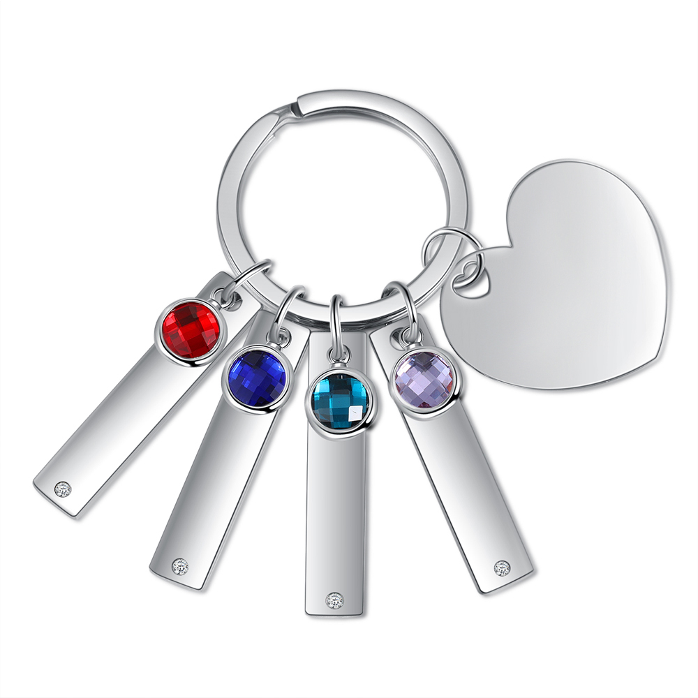 Personalised Birthstone Keychain Engraved 4 Names Keychain Gifts For Her-Jessemade AU