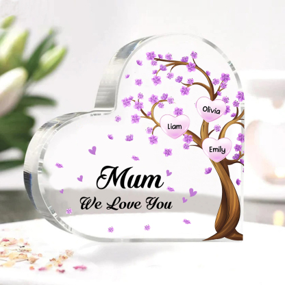 3 Names - Personalised Acrylic Heart Keepsake Custom Text Purple Flowers Tree Ornaments Gifts for Grandma/Mother-Jessemade AU