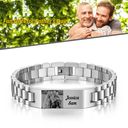 Personalised Photo Bracelet Custom Initial ID Bar Men's Bracelet Bangle Gifts For Him-Jessemade AU