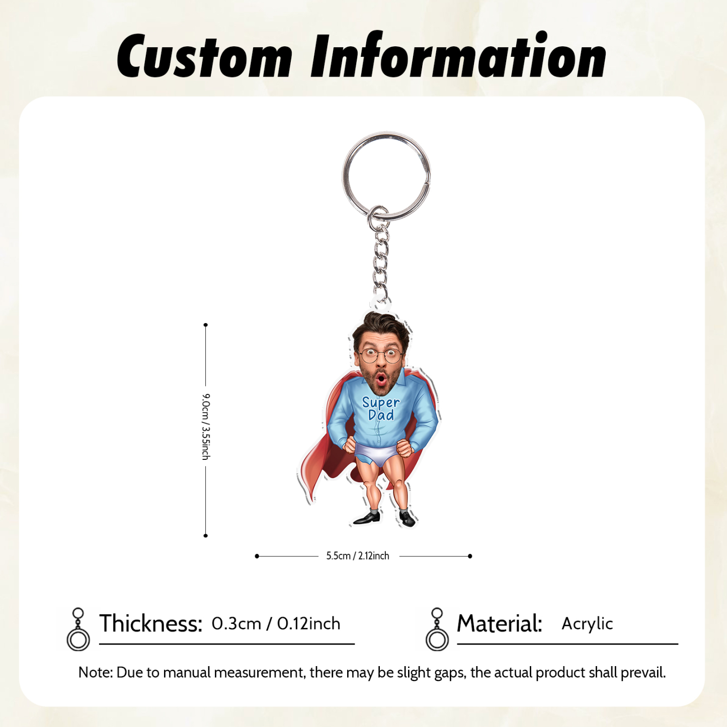 Custom Photo & Text Acrylic Keychain Superman Funny Hanging Ornament Creative Personalised Gift for Him-Jessemade AU