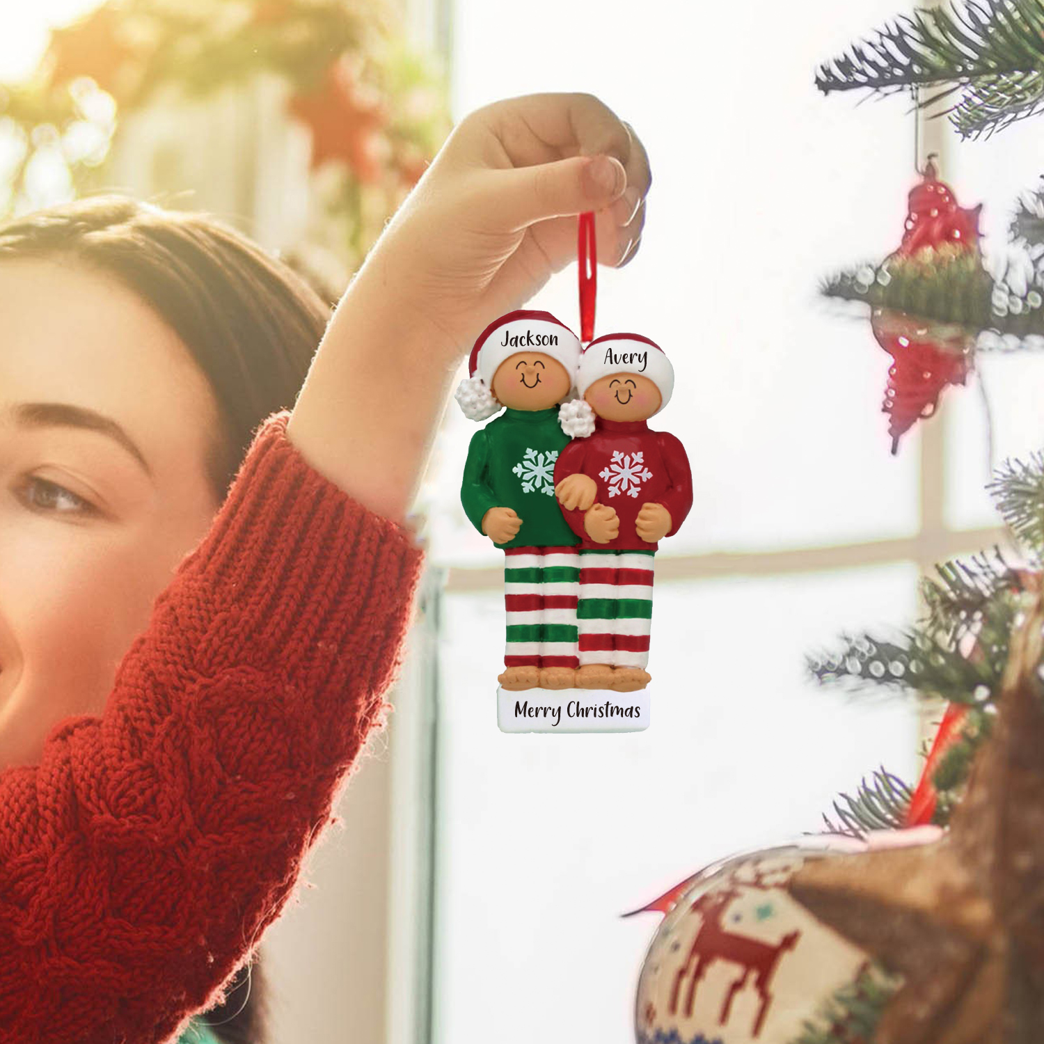 2 Names - Personalised Christmas Ornaments Custom Text Wooden Xmas Ornaments Gifts for Family Friends-Jessemade AU