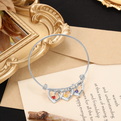 Personalised Heart Bracelet With 2 Birthstones Engraved Names Bracelet Gift For Women-Jessemade AU