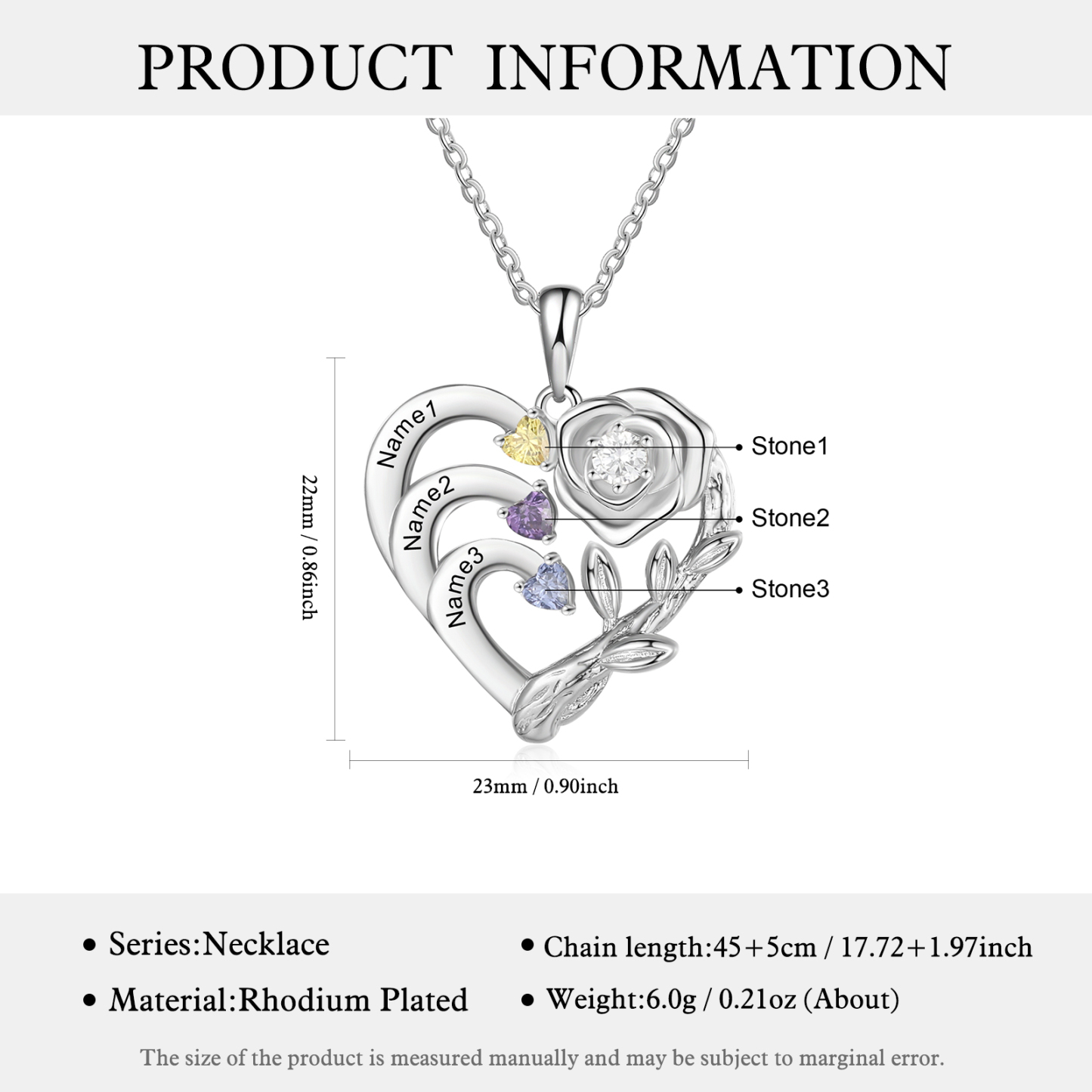 Personalised Rose Necklace with Birthstones Engraved 3 Names Intertwined Heart Pendant Necklace Gifts for Mother-Jessemade AU