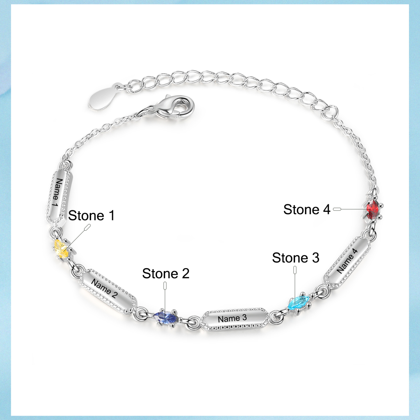 Custom Birthstone Bracelet with 4 Names Personalised Family Bracelet-Jessemade AU